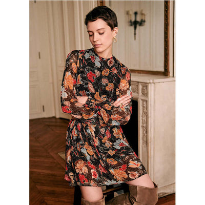 Floral flared sleeve high waist midi dress