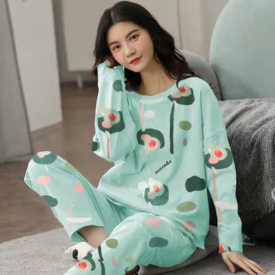 Pajamas Set Women Cute Cartoon Print Sleepwear 2 Piece Lounge Sets