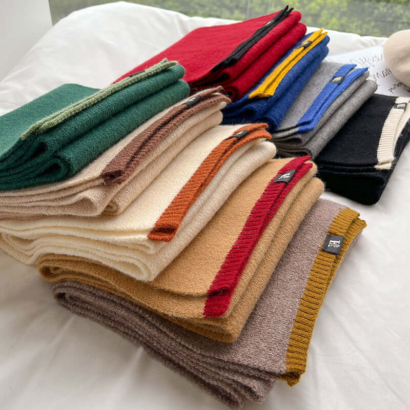 Solid Knitted Wool Warm Scarf