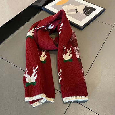 Red Knitted Christmas Deer Scarf