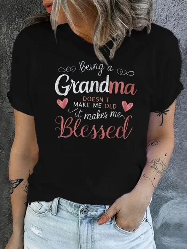 Women's Chic Letter Print Tee Being A Grandma - Comfy, Casual Short Sleeve Crew Neck T-shirt For Everyday Wear & Stylish Layering