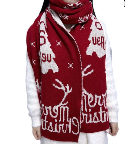 Red Knitted Christmas Deer Scarf