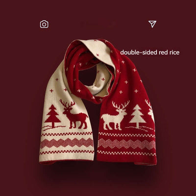 Red Knitted Christmas Deer Scarf