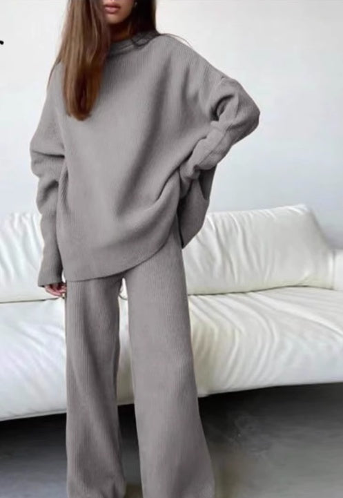 2 Pieces Women Sets Knitted Tracksuit Turtleneck Sweater